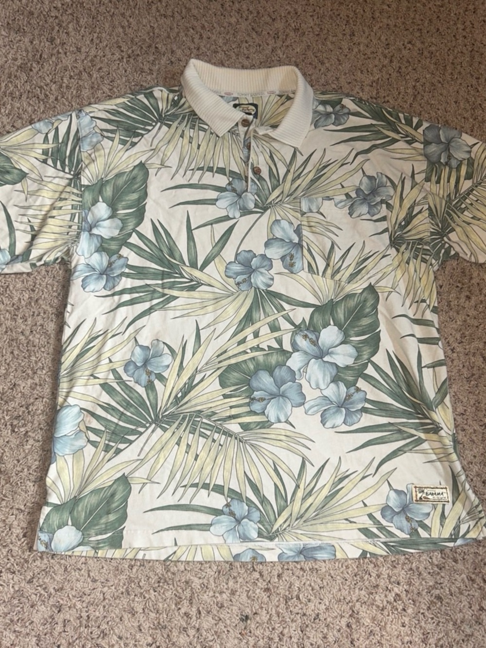 Tommy Bahama Floral Polo in Cream, Green & Light Blue
